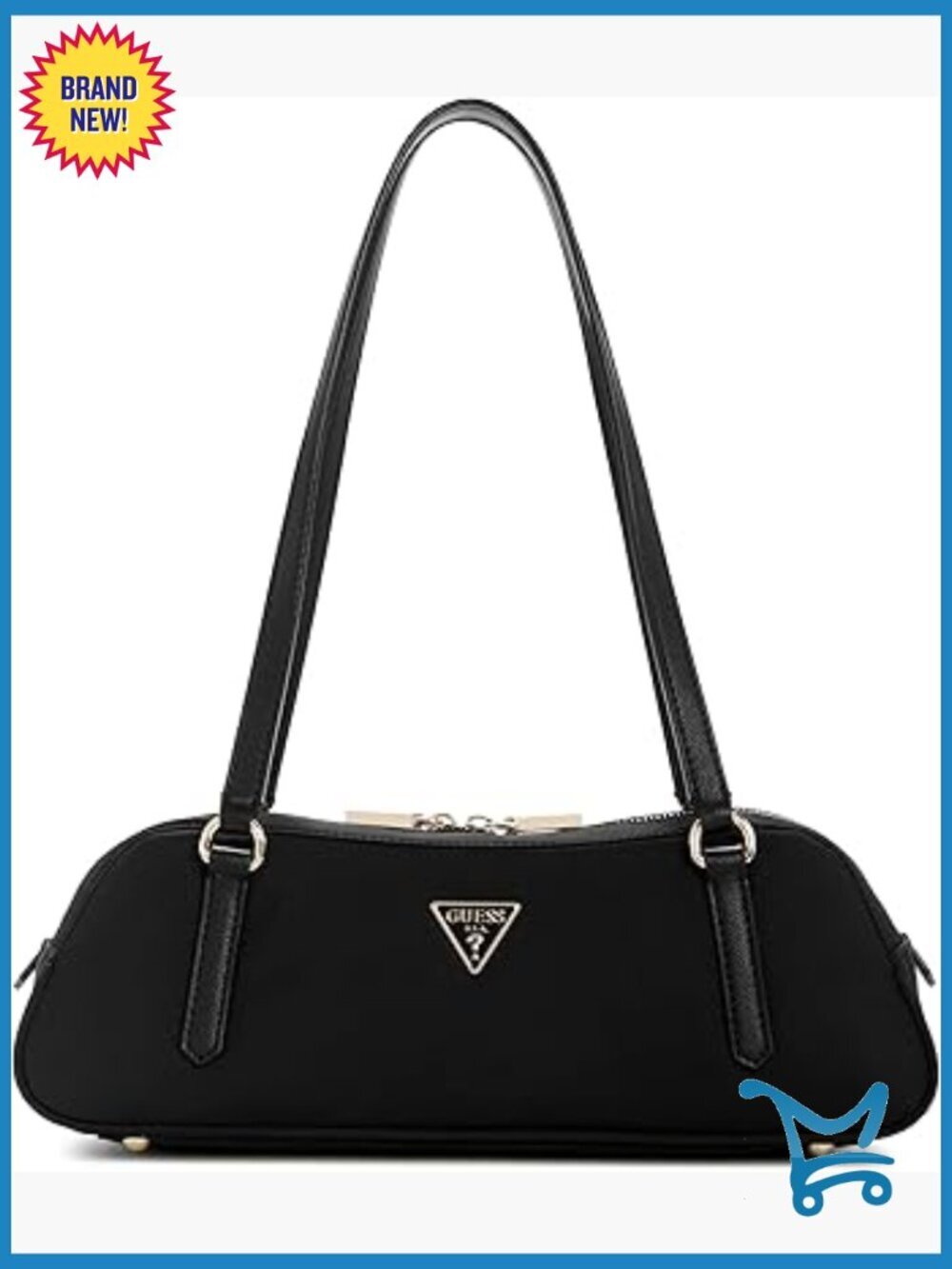 Nylon Shoulder Satchel with Gold Hardware, 3 Pockets, One Size